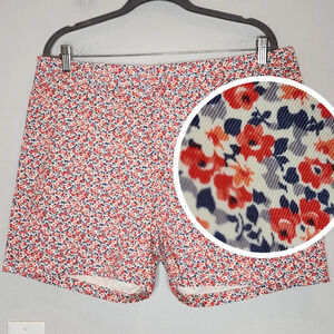 Garnet Hill red white blue Floral Chino Cotton Shorts women's size 14 pockets.